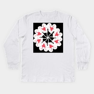 White and Red Kaleidoscope Caladium Leaves Kids Long Sleeve T-Shirt